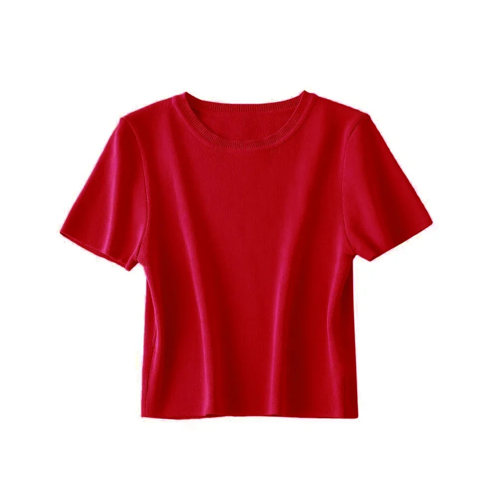 Women Fashion Striped Basic Cropped Knit Sweater Vintage O Neck Short Sleeve Female Pullovers Chic Tops by Urban Fashion Icon