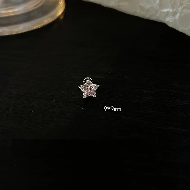 1 PCS Pink Bowknot Shiny Ear Bone Nail 316L Stainless Steel Korean Style Zircon Crystal Earring Women Y2K Cute Cochlea Jewelry