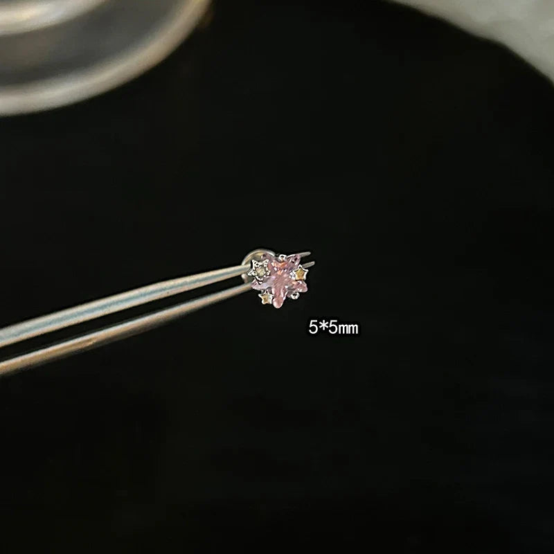 1 PCS Pink Bowknot Shiny Ear Bone Nail 316L Stainless Steel Korean Style Zircon Crystal Earring Women Y2K Cute Cochlea Jewelry