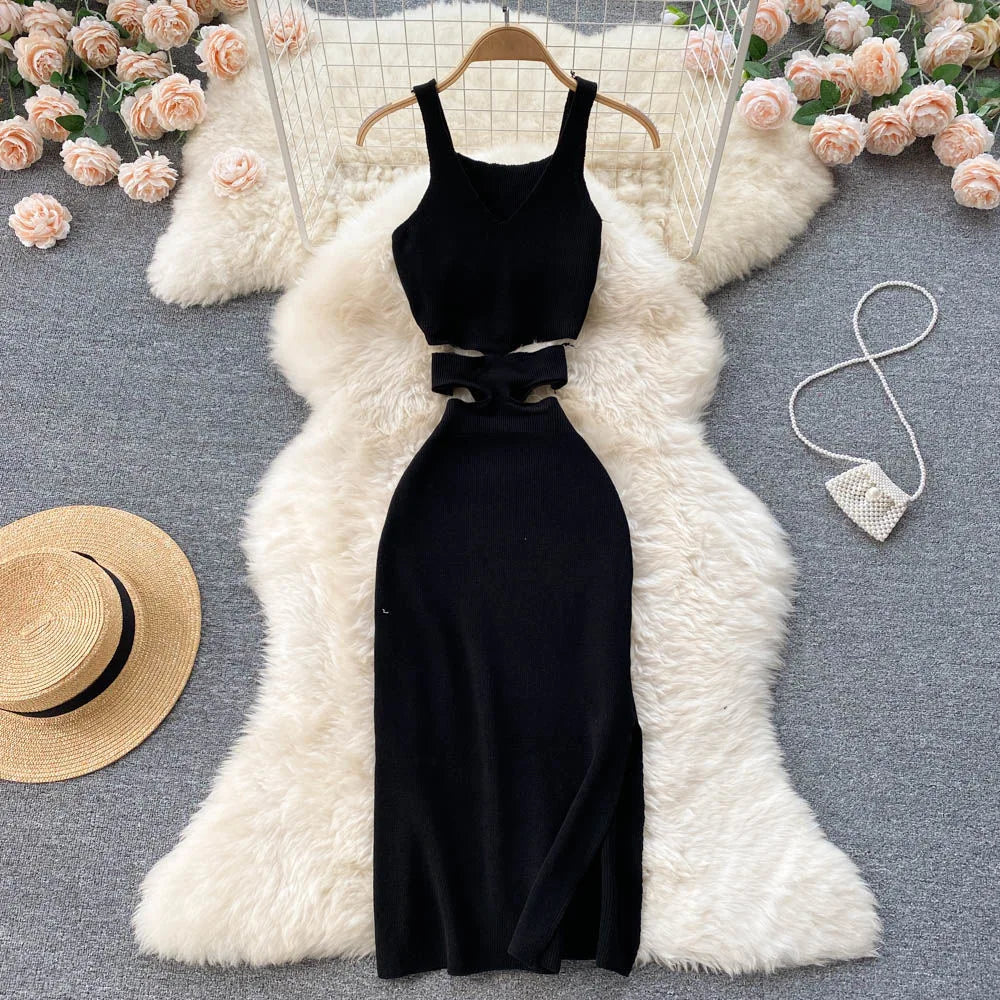 Dress Sexy Cut Out Waist Package Hips Split Bodycon Dress Vestidos Sundress by nowadaysfashion