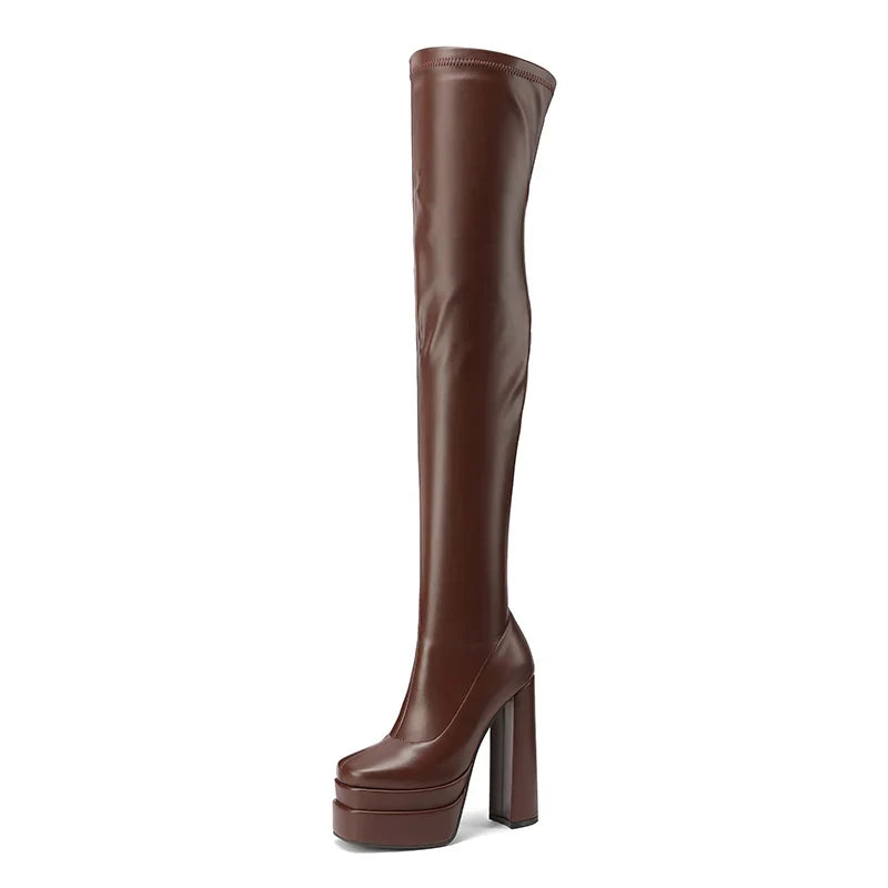 Square Toe Platform Over the Knee Heel Boots