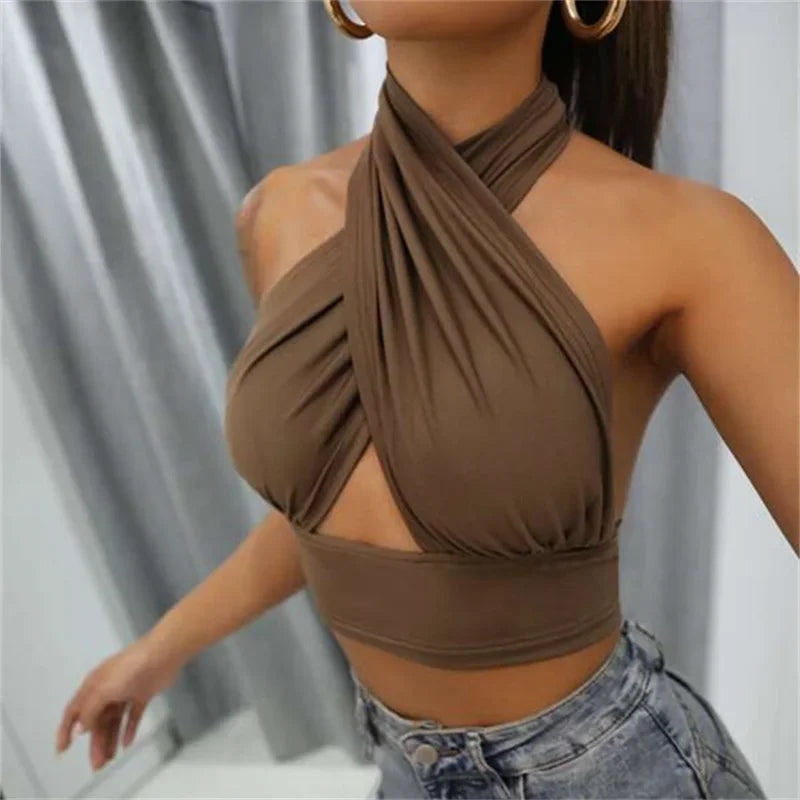 y2k Halter Top Women Summer Clothes Solid Color Sleeveless Backless Vest T Shirt 2000s Aesthetic Clothing Streetwear by Urban Fashion Icon