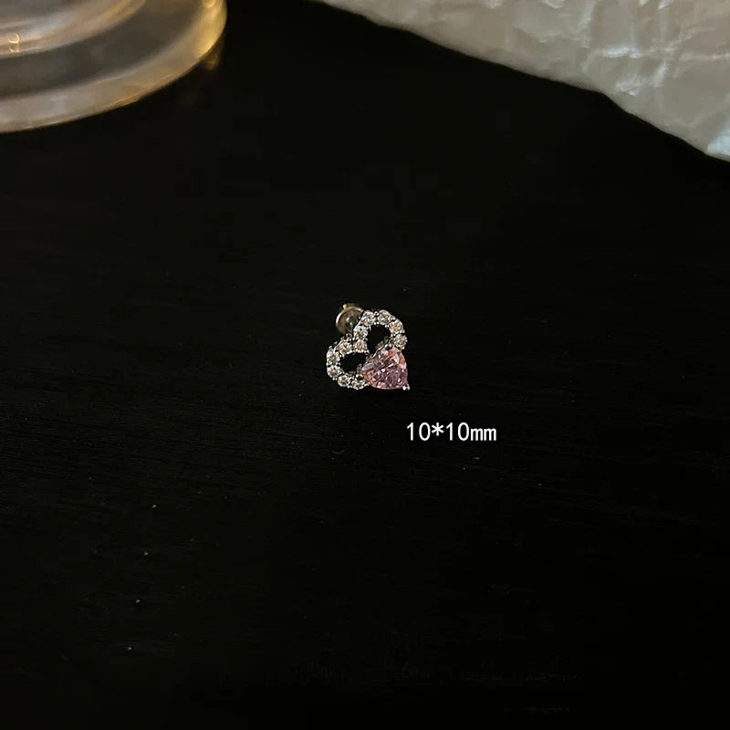 1 PCS Pink Bowknot Shiny Ear Bone Nail 316L Stainless Steel Korean Style Zircon Crystal Earring Women Y2K Cute Cochlea Jewelry