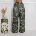 Camouflage High Waist Cargo Pocket Pants