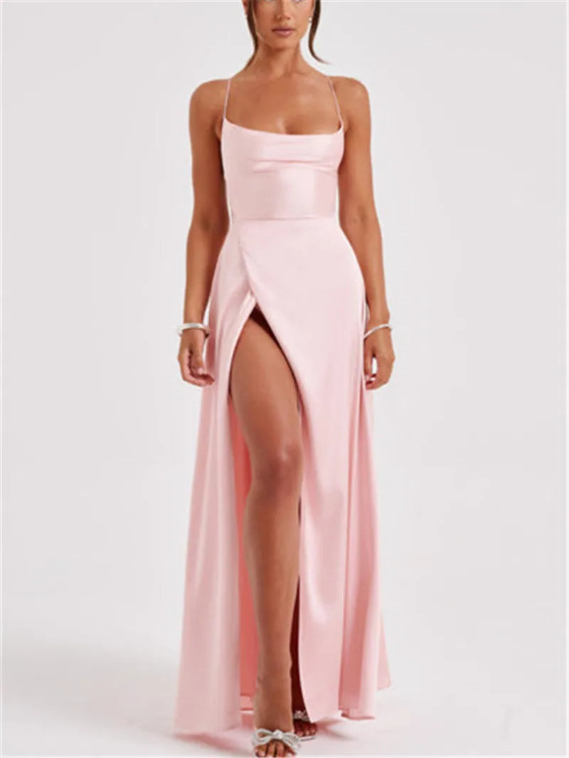 Formal Dress Elegant Solid Color Backless Split Evening Gown by nowadaysfashion