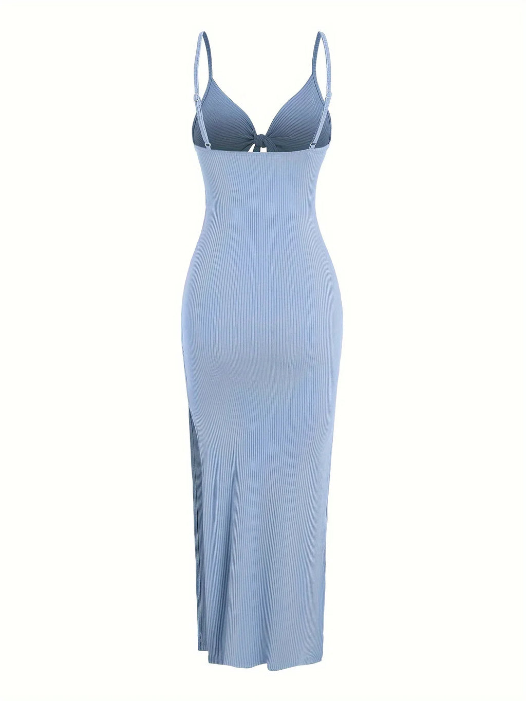 knit simple sleeveless suspender dress leaking back and sexy long skirt with neck. by nowadaysfashion