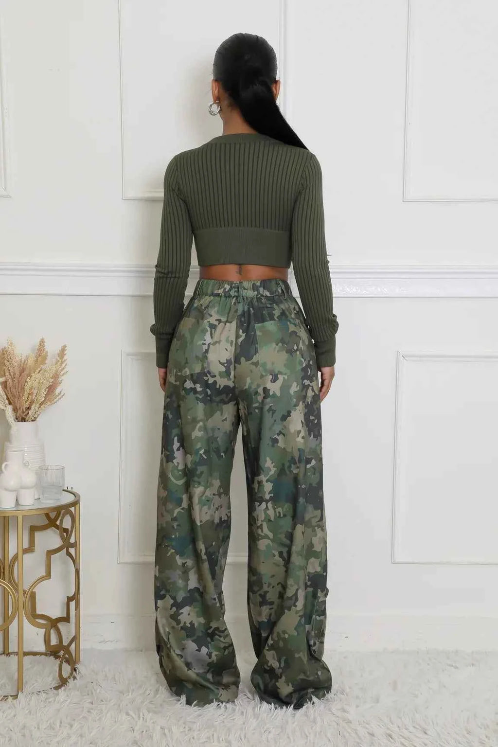 Camouflage High Waist Cargo Pocket Pants