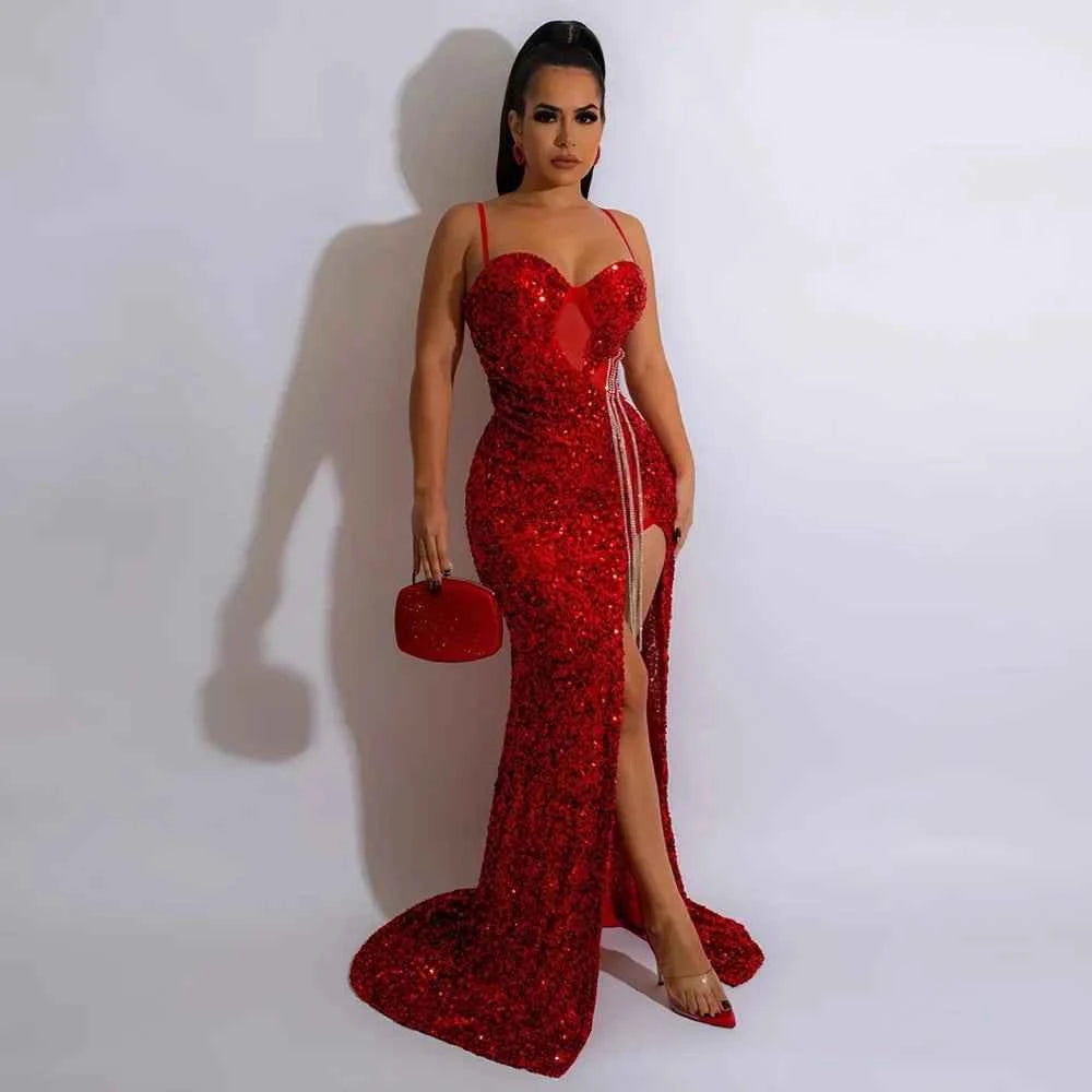 Sequined Tassel High Side Slit Maxi