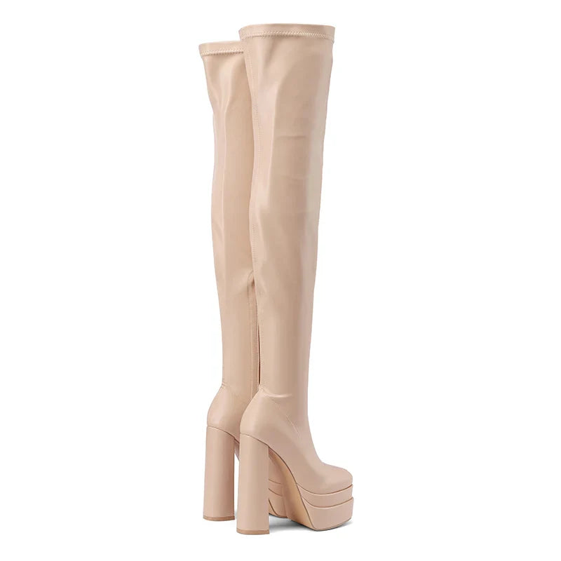 Square Toe Platform Over the Knee Heel Boots
