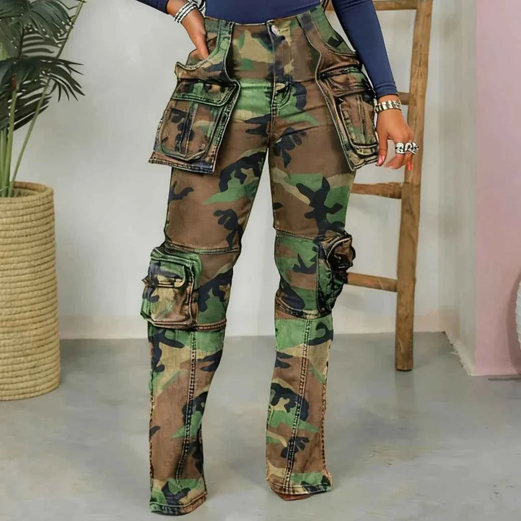 Leopard Print Cargo Pocket Straight-leg Pants
