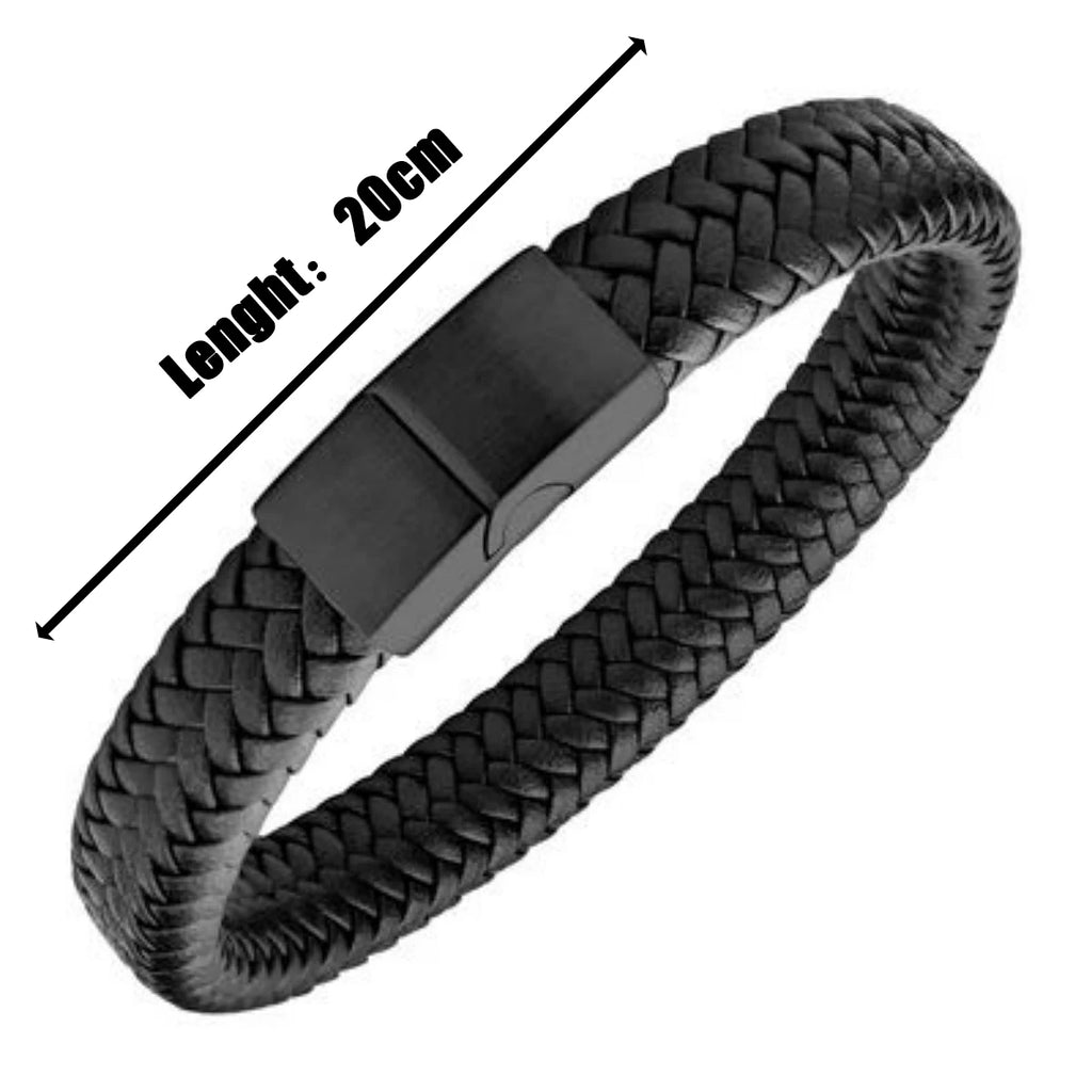 Retro Men's Leather Open Bangle, Simple Multi-Size Woven Leather Hand