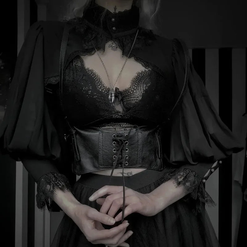 Gothic Lantern Sleeve Smock High Street Sexy Black Winter Long Sleeve Crop Top Aesthetic Fairy Blusas Mujer De Moda 2022 by Urban Fashion Icon