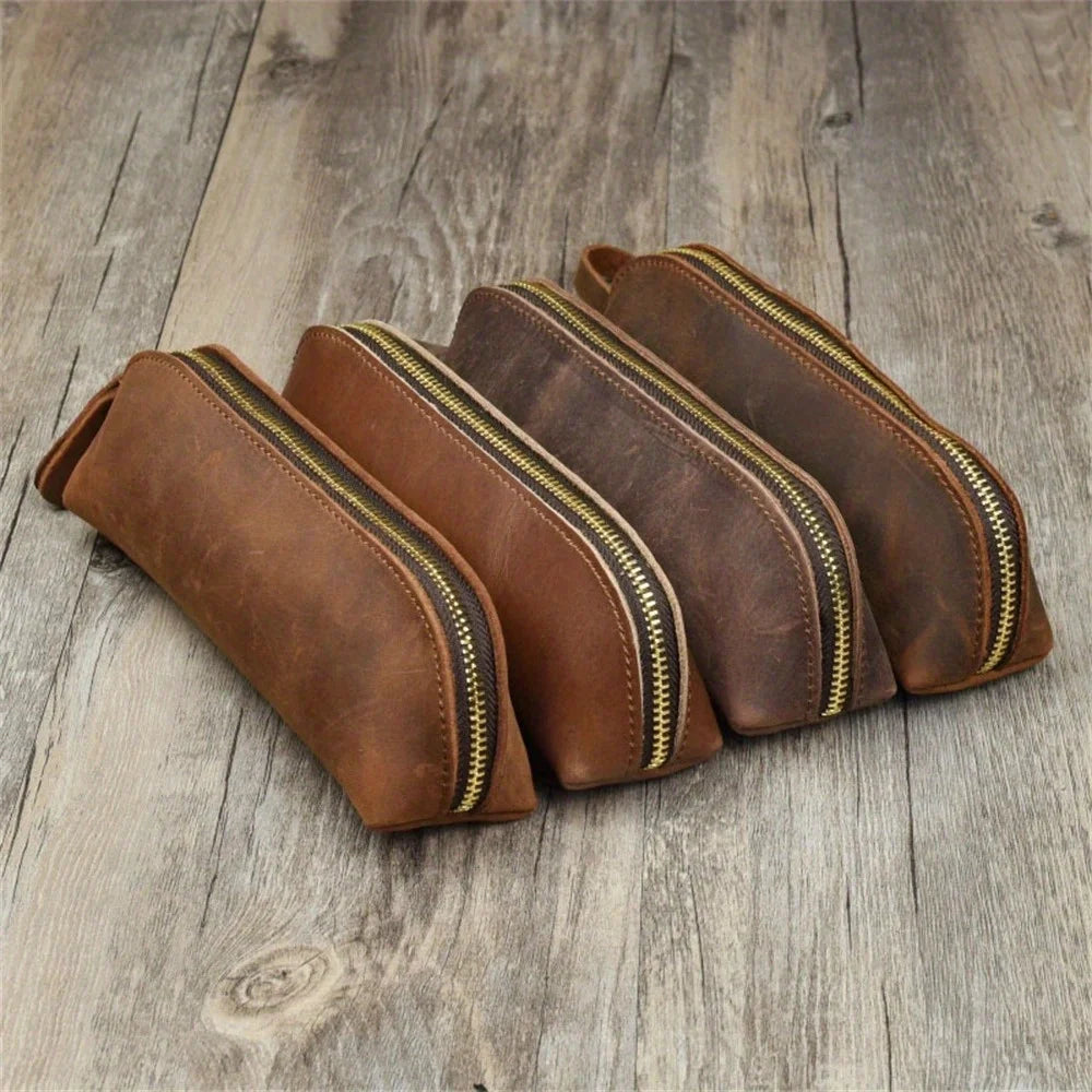 Vintage Leather Pencil Bag Simple Stationery Hoder Pen Case Storage