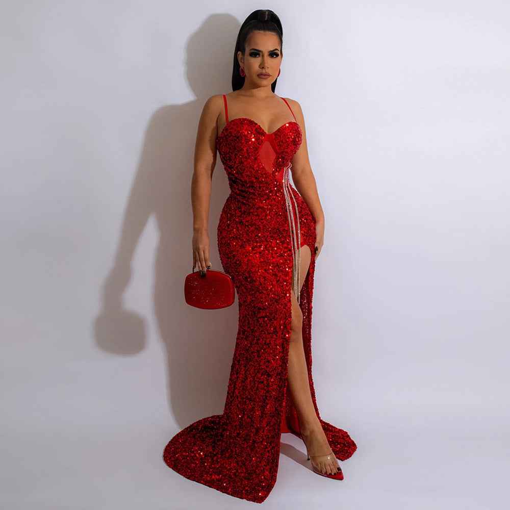Sequined Tassel High Side Slit Maxi