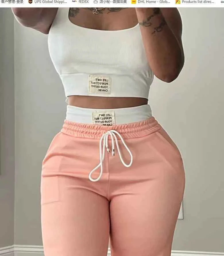 Solid Tank Top + Drawstring Pants Set