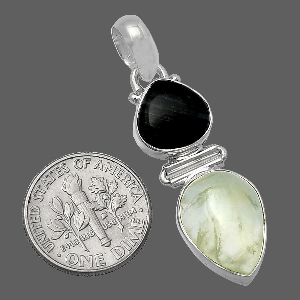 Prehnite & Silver Leaf Obsidian Pendant P-1108 SDP142244 - Goddess Imports Marketplace