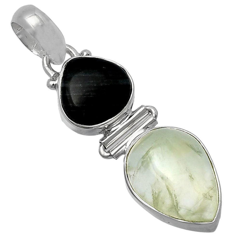 Prehnite & Silver Leaf Obsidian Pendant P-1108 SDP142244 - Goddess Imports Marketplace