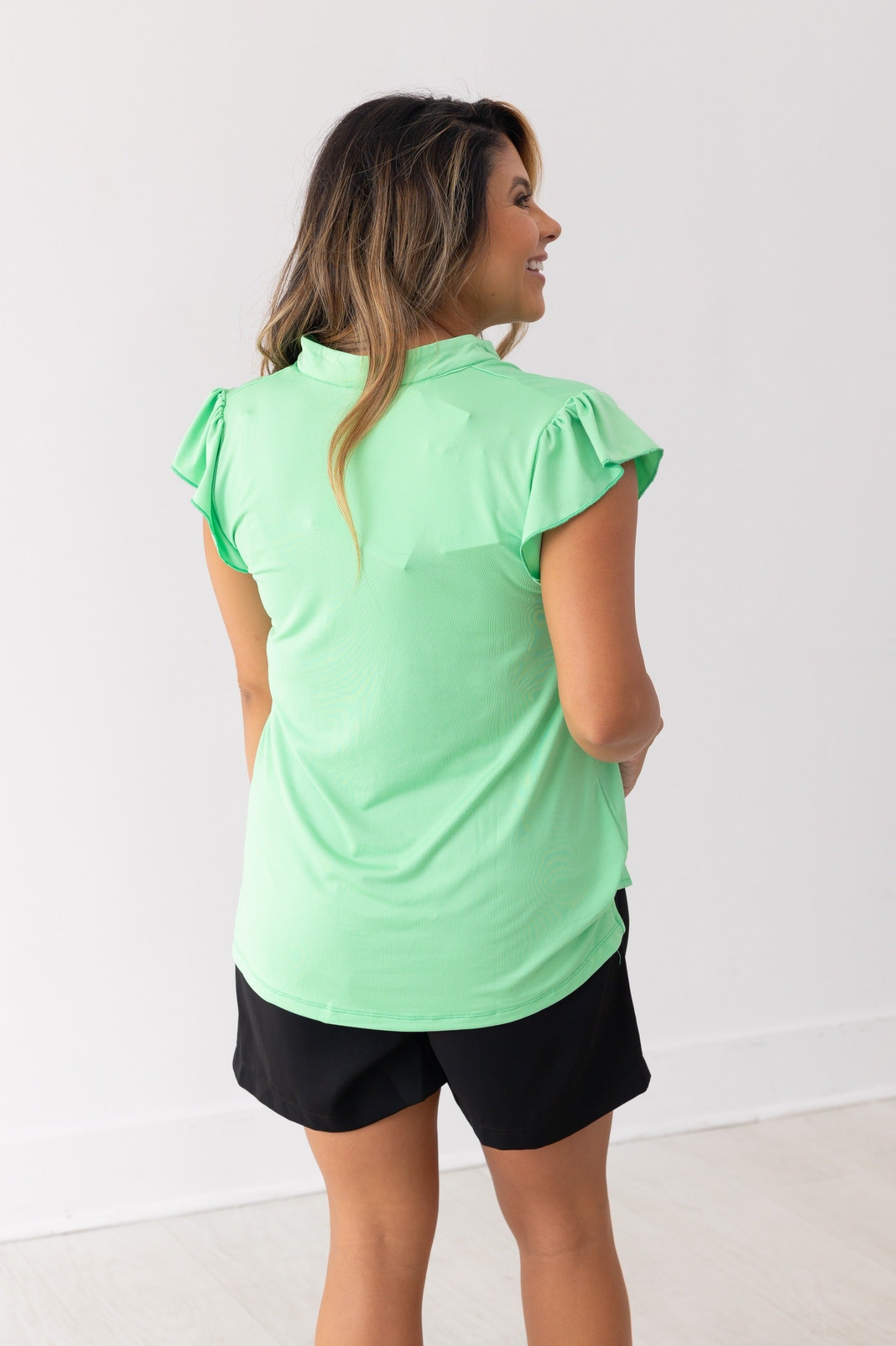 The Nicole V-Neck Top, Lime Green by Grace+Emma