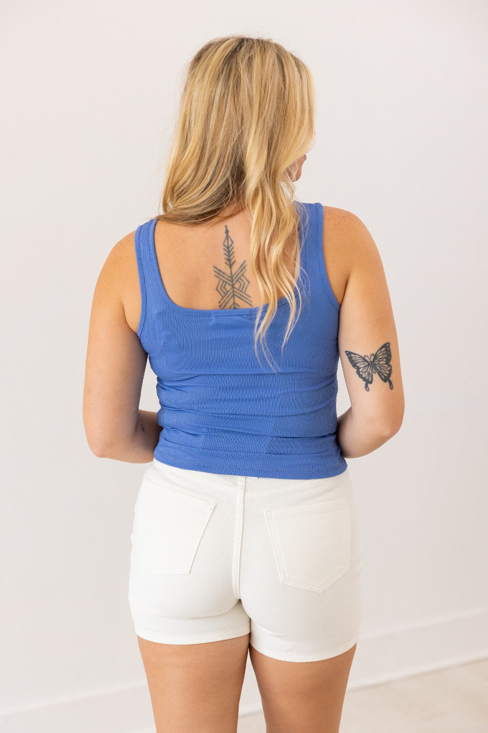 The Olivia High Rise Denim Shorts, White by Grace+Emma