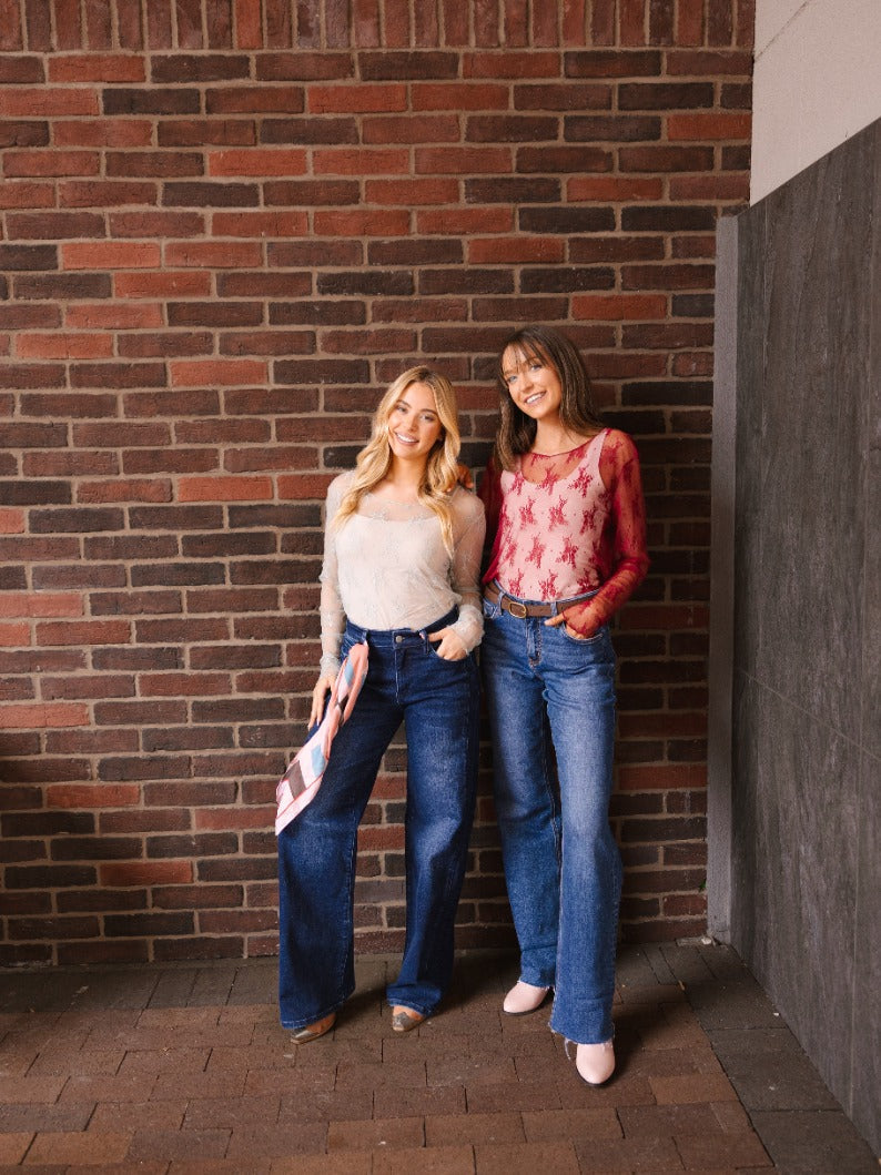 Lace Long-sleeve Top, Red by Grace+Emma
