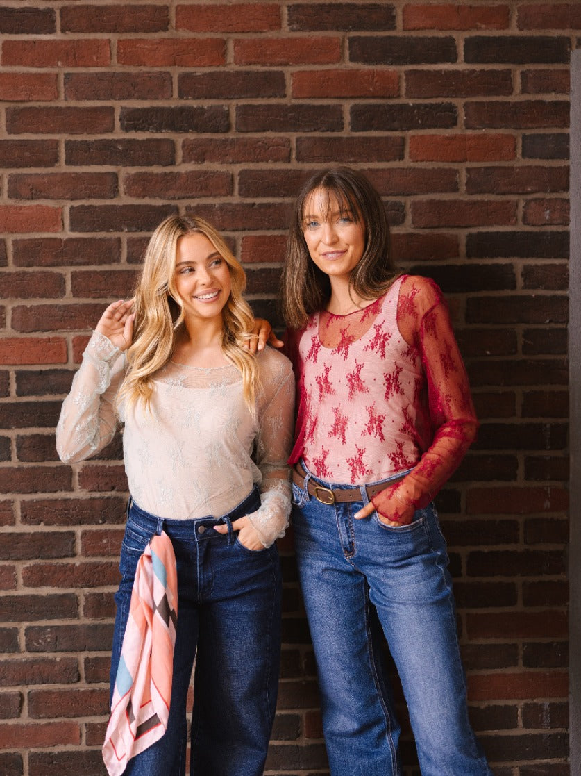 Lace Long-sleeve Top, Red by Grace+Emma