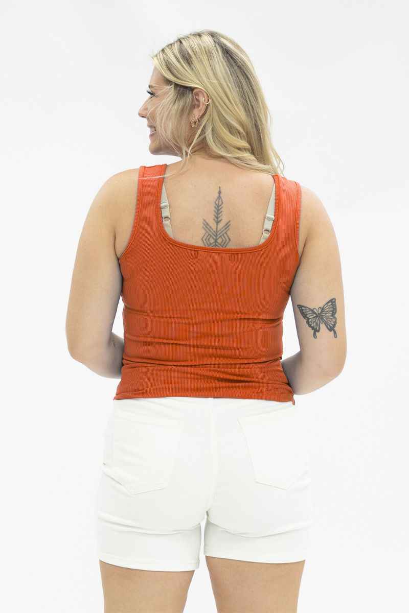 Bella Square Neck Rib Knit Tank Top, Orange