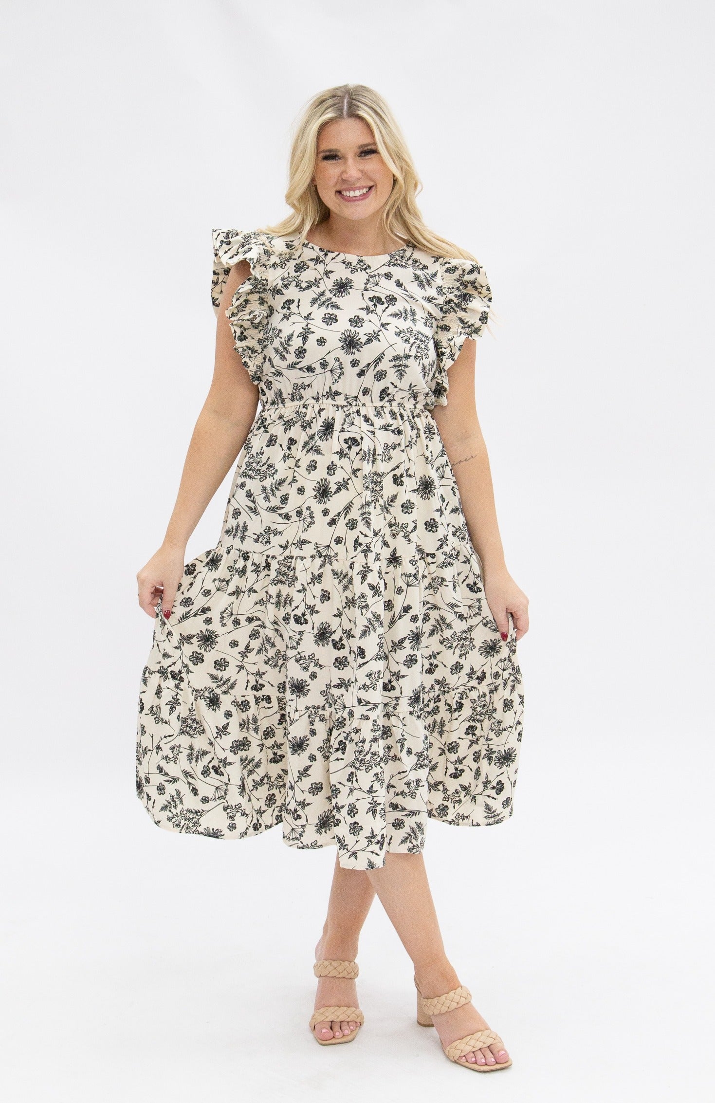 Black & Ivory Floral Tiered Dress by Grace+Emma