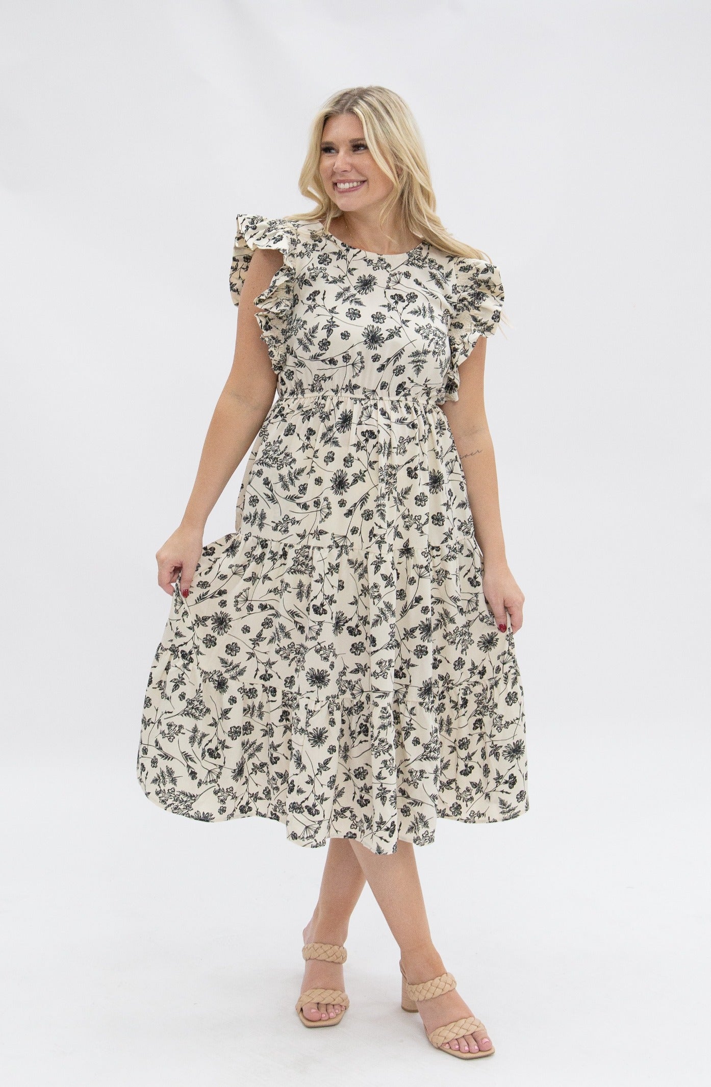 Black & Ivory Floral Tiered Dress by Grace+Emma