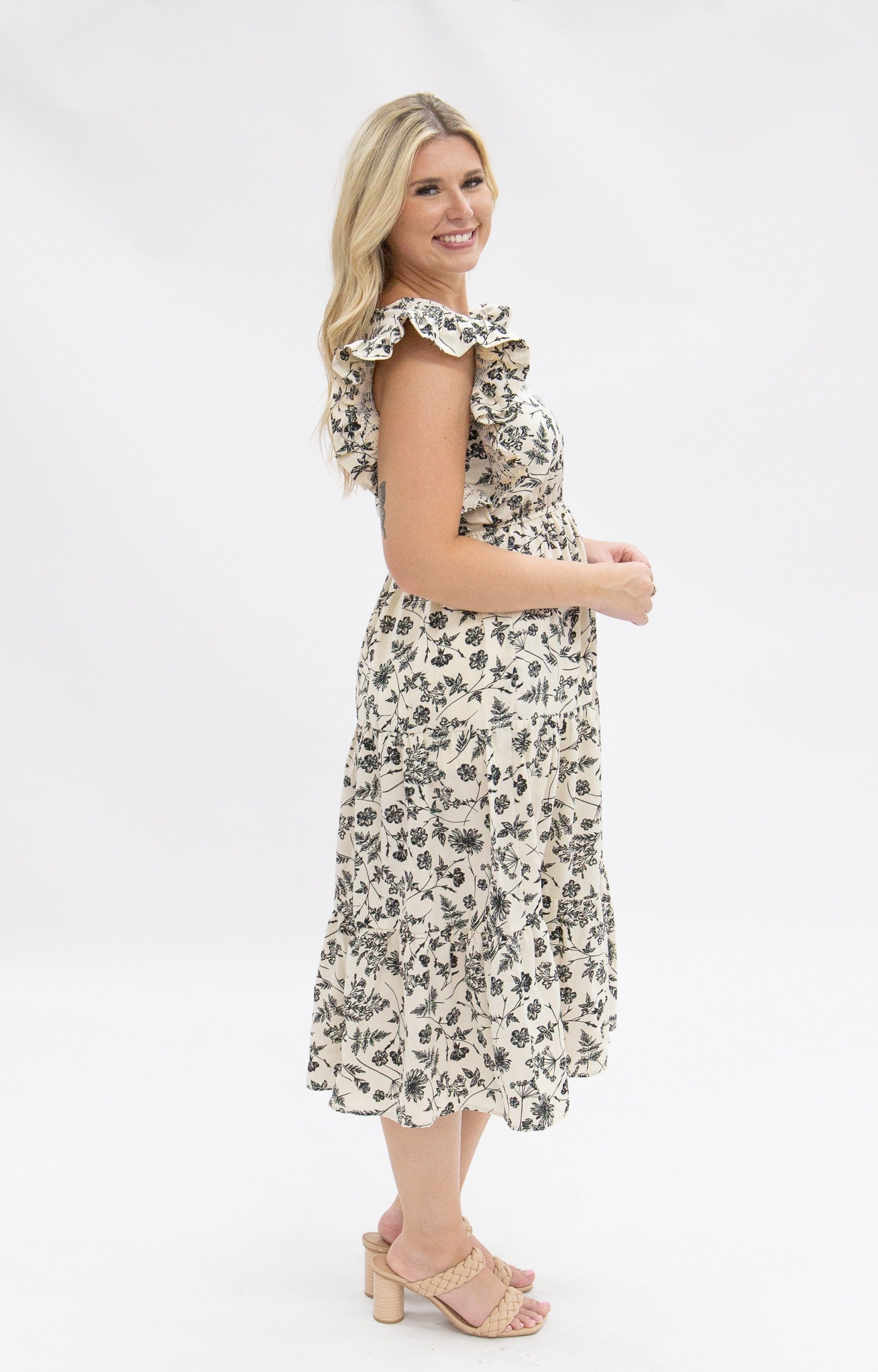 Black & Ivory Floral Tiered Dress by Grace+Emma