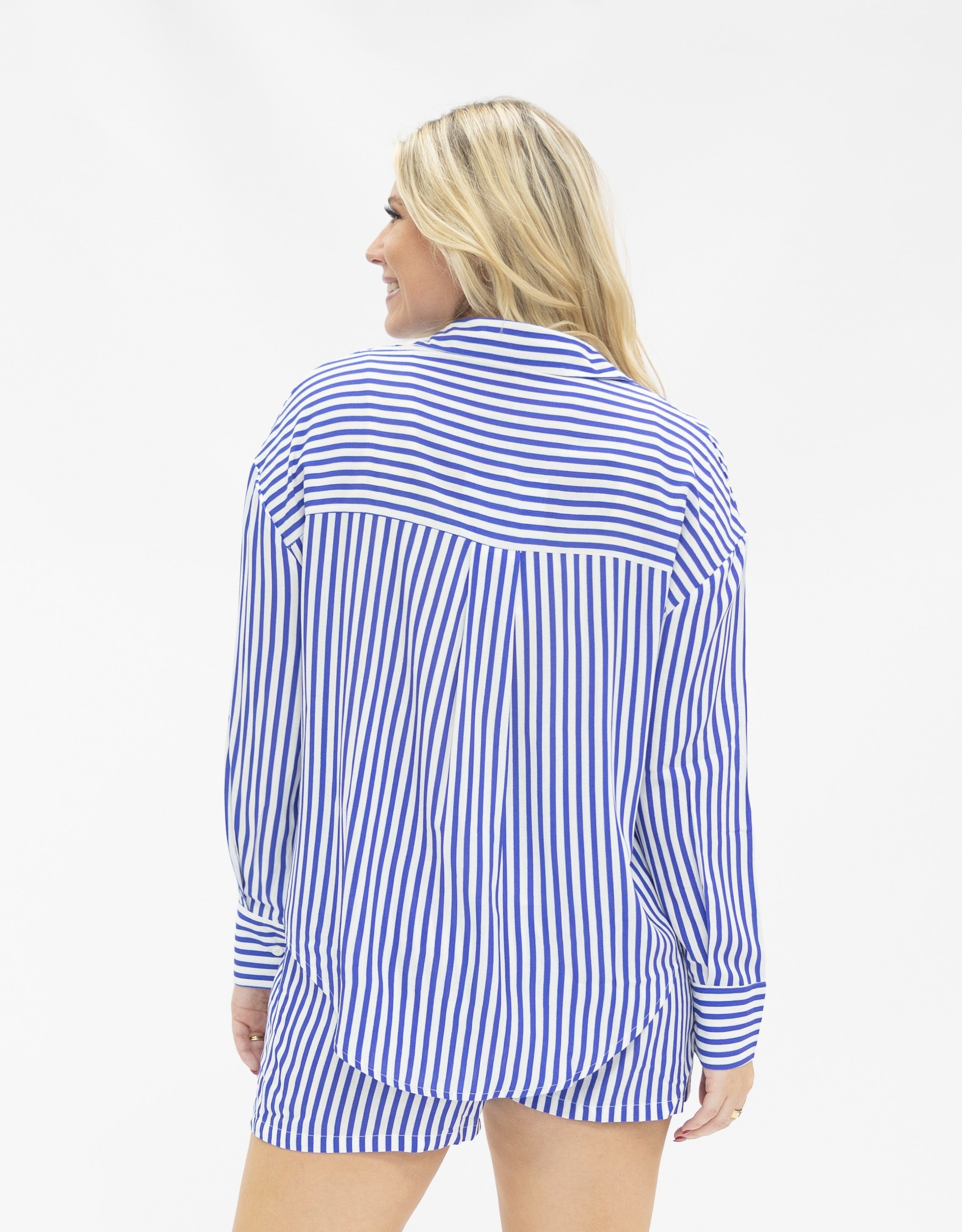 Kathryn Classic Button-Up, Blue Stripe by Grace+Emma