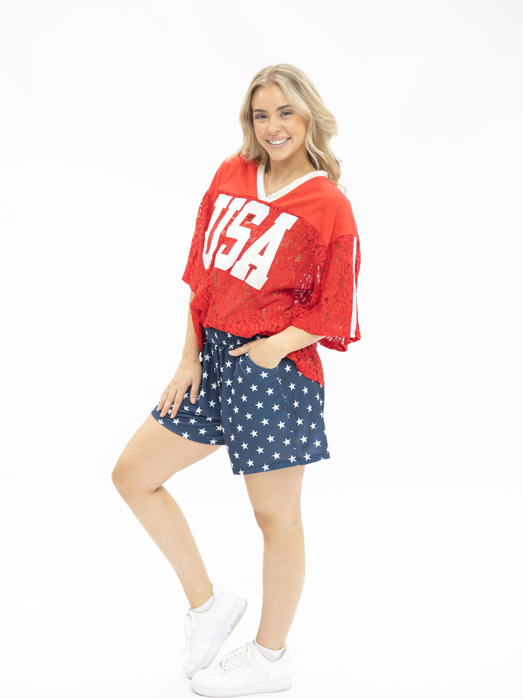 Red Lace "USA" Jersey by Grace+Emma