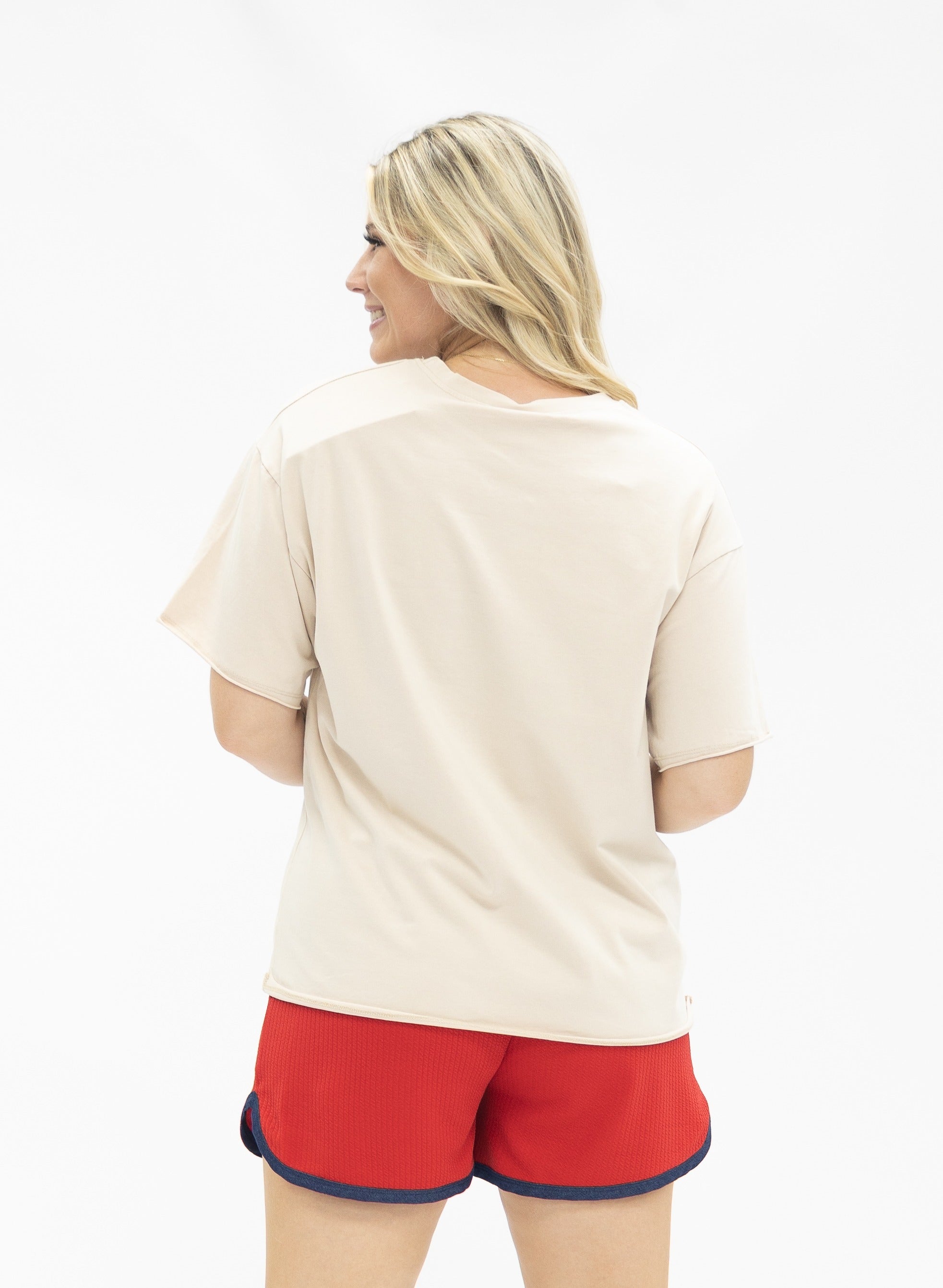 USA Teddy on Beige Boxy Tee by Grace+Emma
