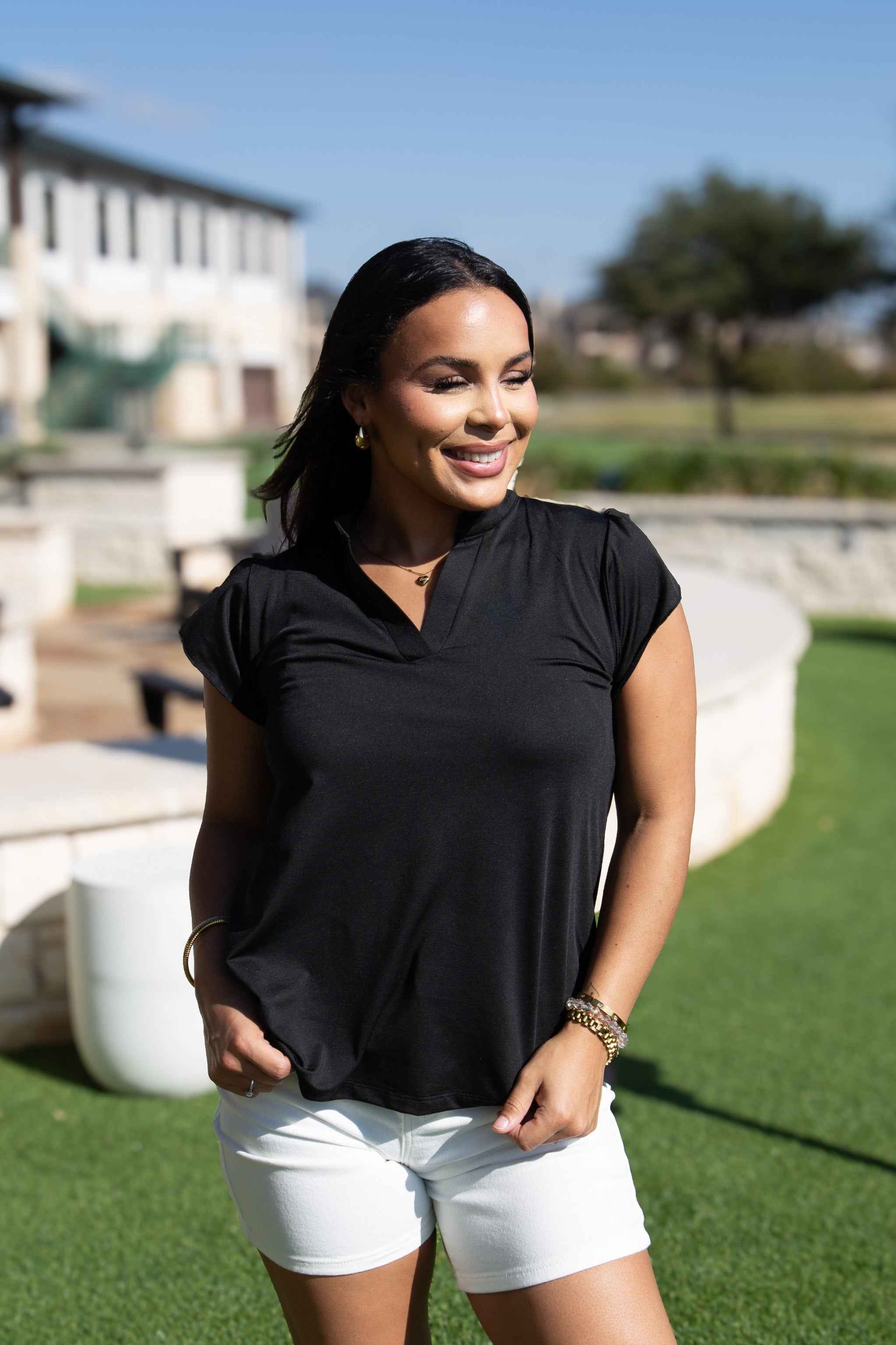 The Nicole V-Neck Top, Black