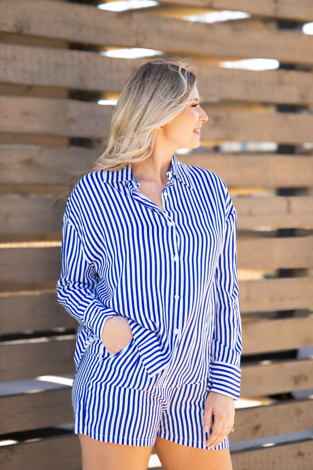 Trouser Shorts, Blue Stripes by Grace+Emma