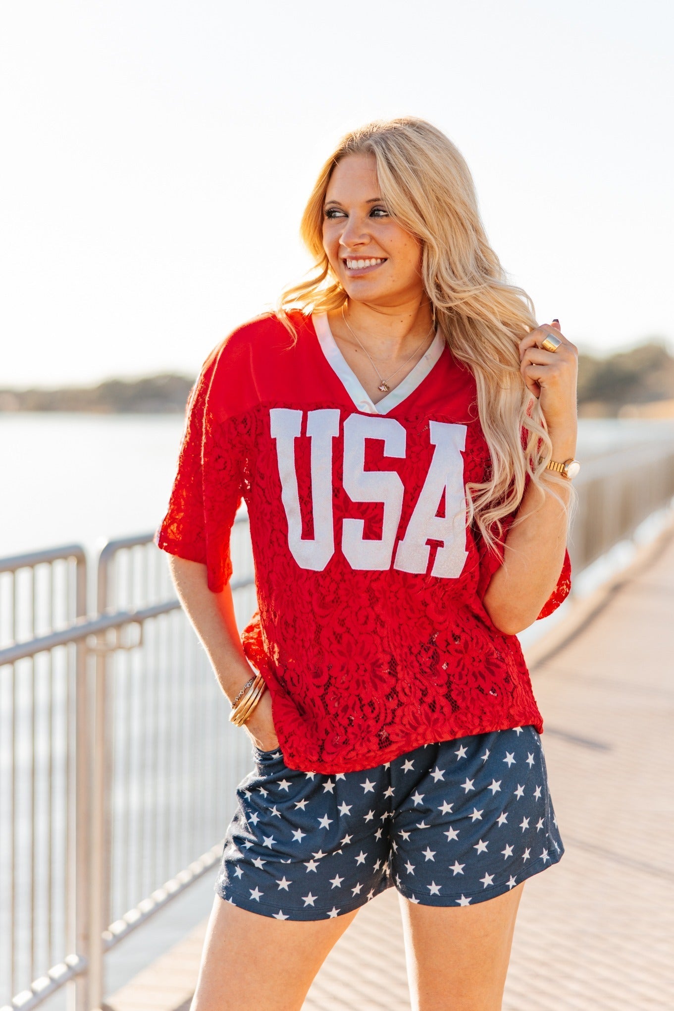 Red Lace "USA" Jersey by Grace+Emma
