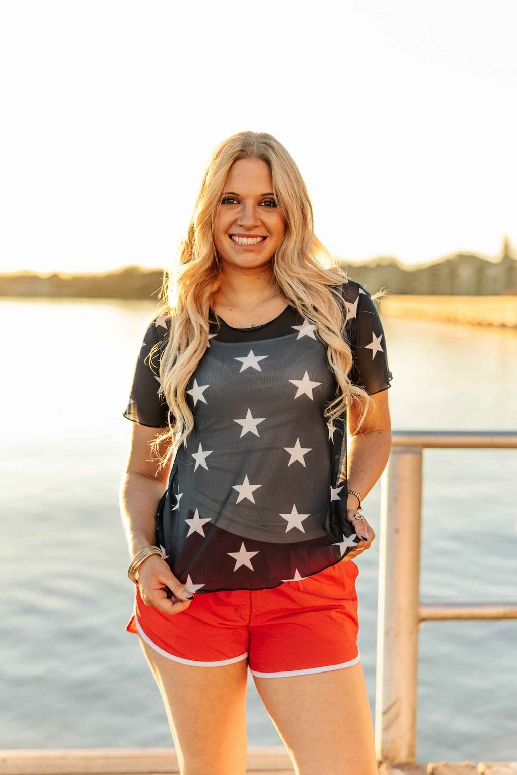 Mesh Short-Sleeve Top, Navy