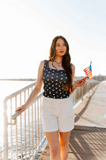 Bella Square Neck Rib Knit Tank Top, Navy Stars