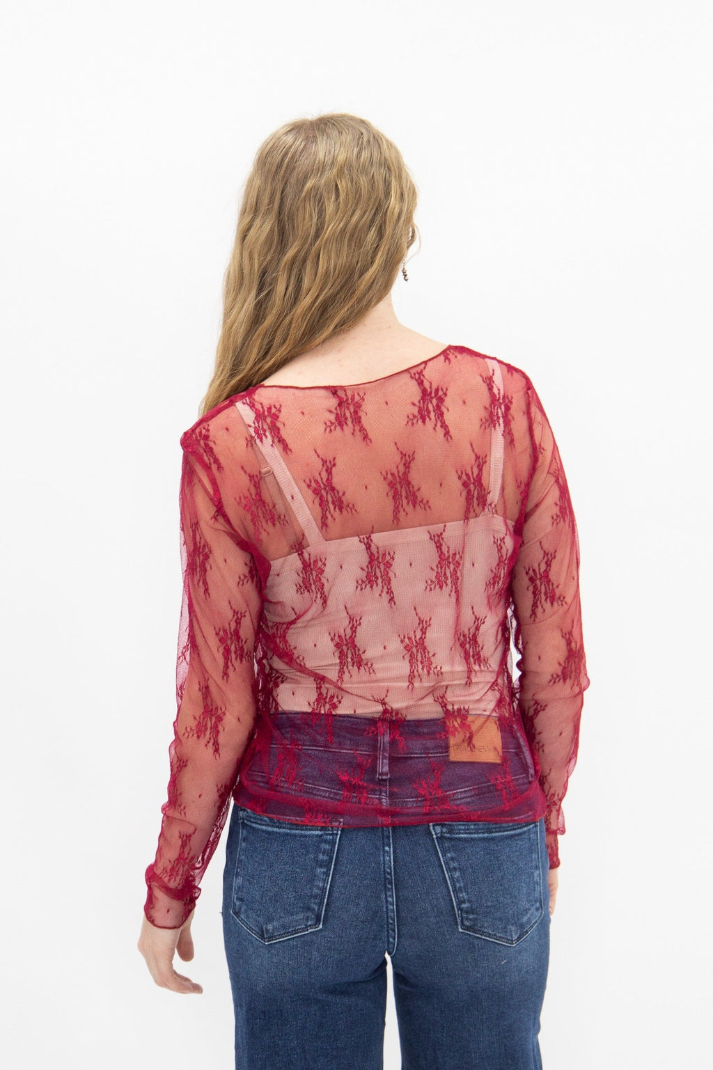 Lace Long-sleeve Top, Red by Grace+Emma