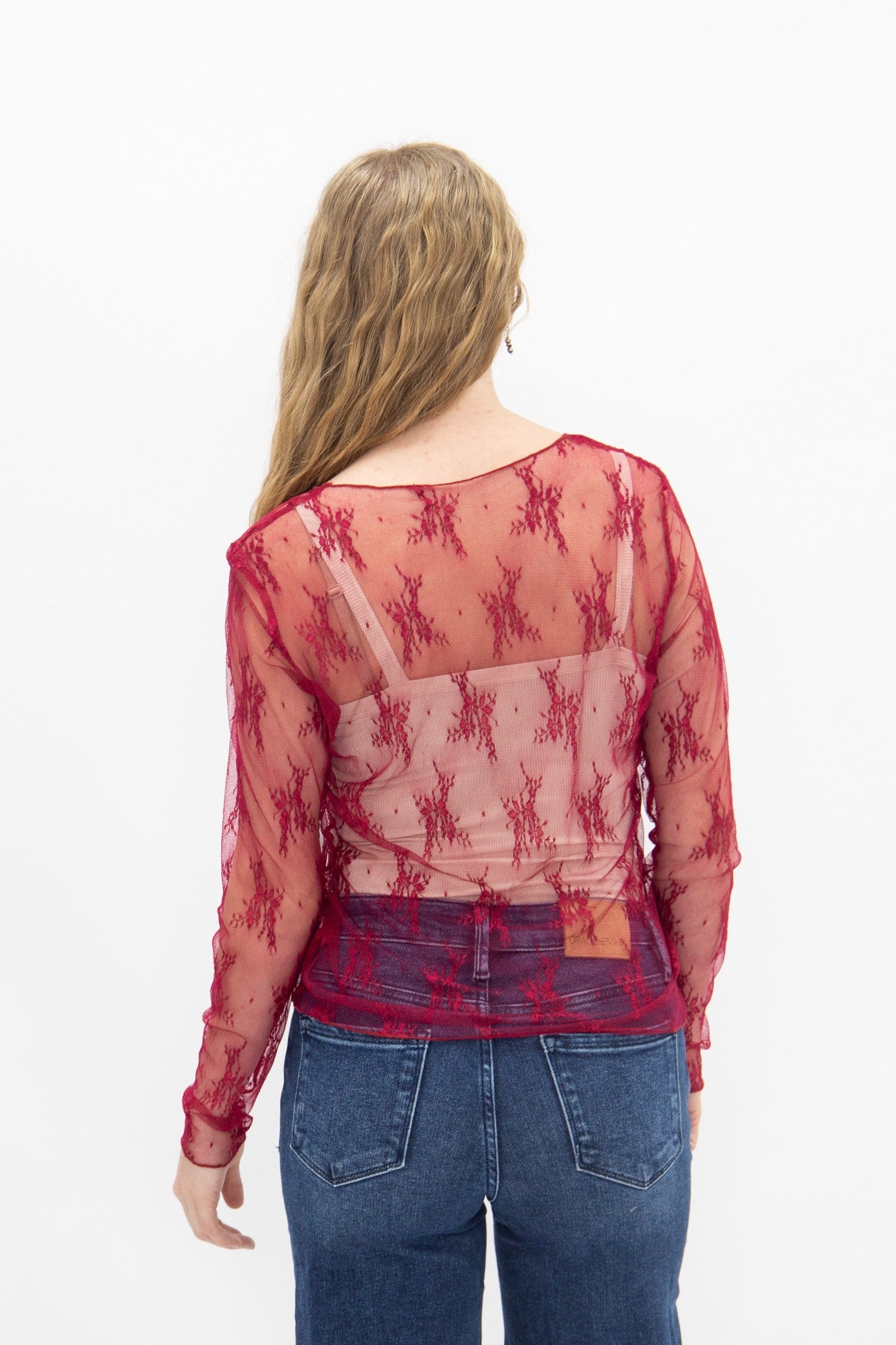 Lace Long-sleeve Top, Red by Grace+Emma