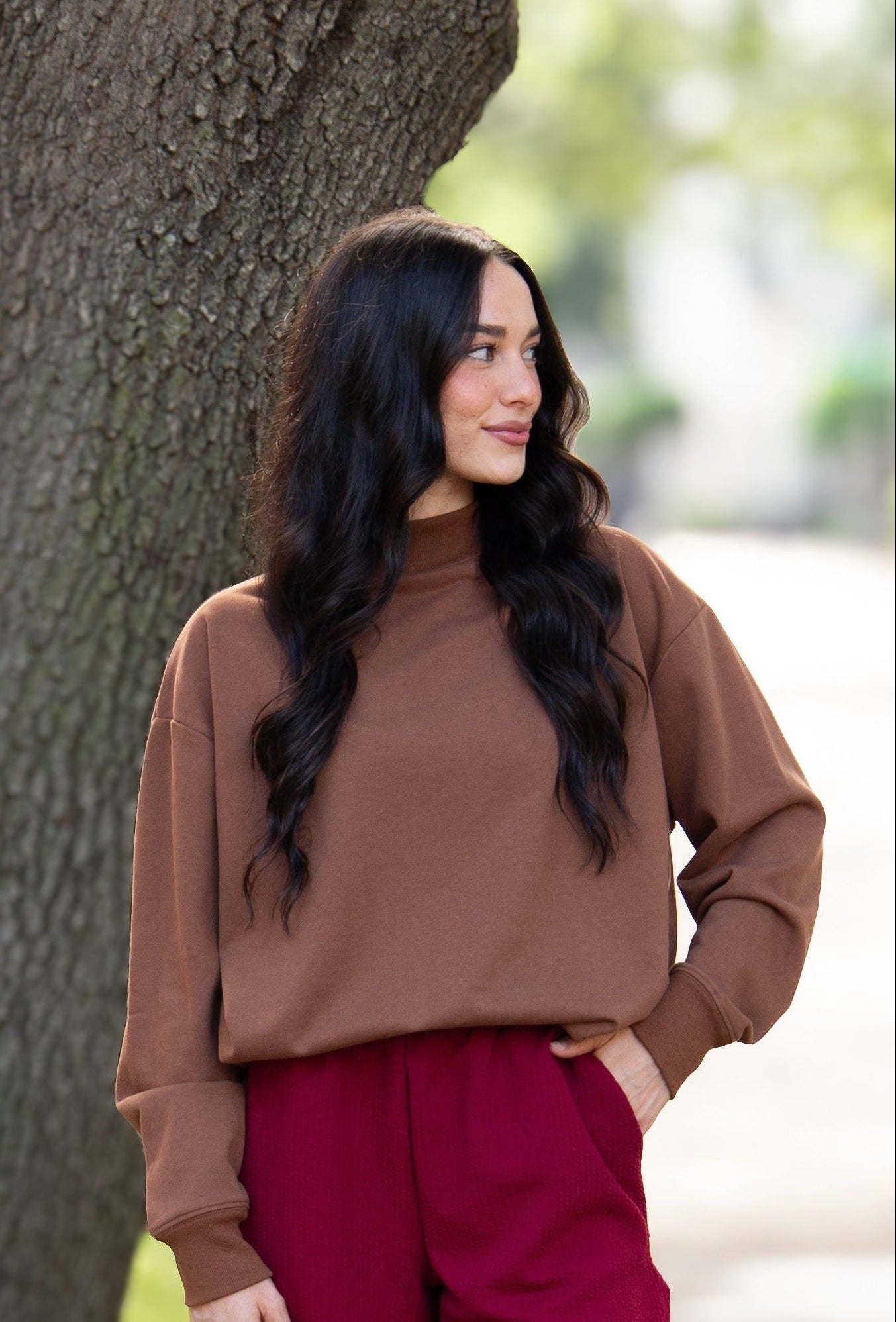 Mock Neck Sweatshirt, Brown by Grace+Emma
