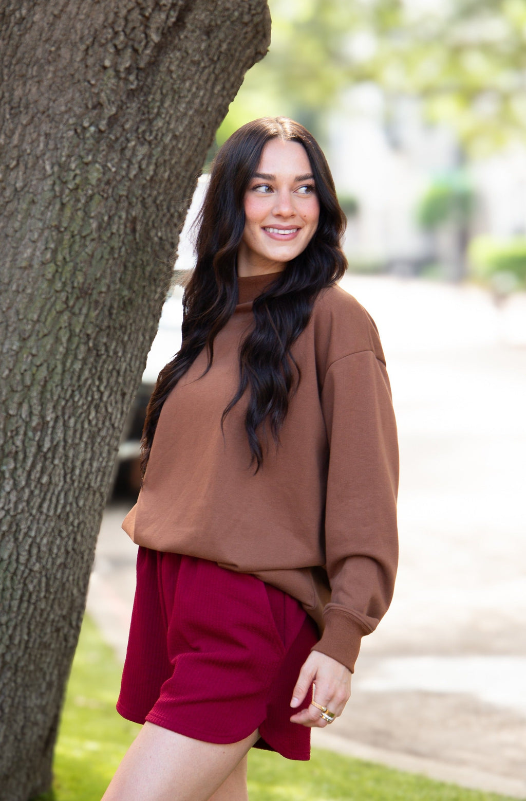 Mock Neck Sweatshirt, Brown by Grace+Emma