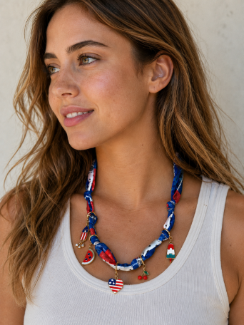 Scarf Necklace with Patriotic Charms by Grace+Emma