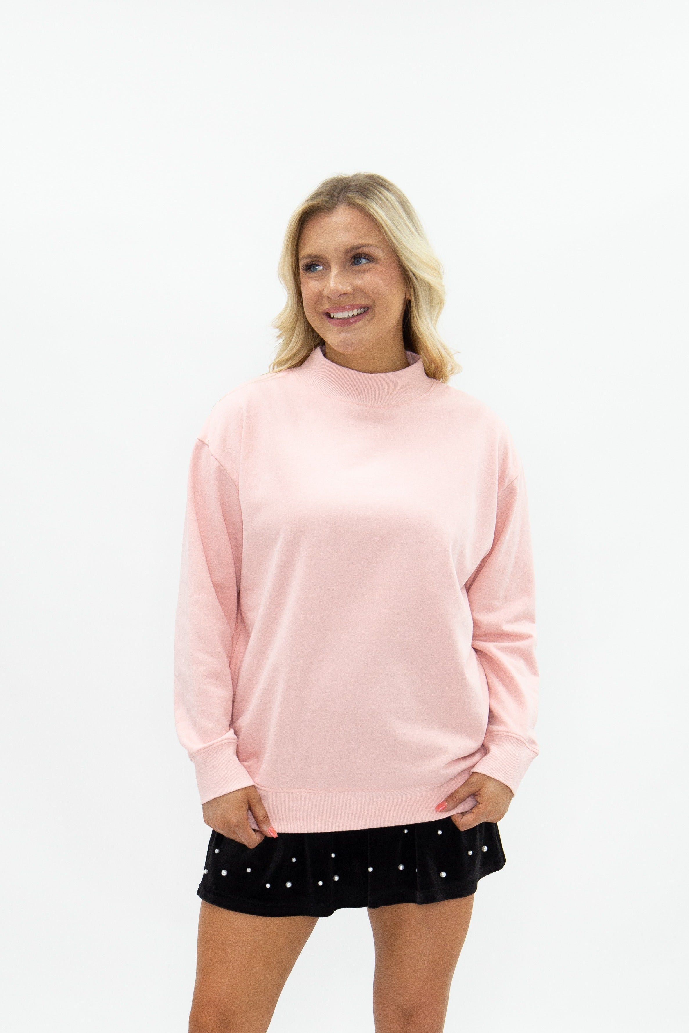 Mock Neck Sweatshirt, Light Pink by Grace+Emma