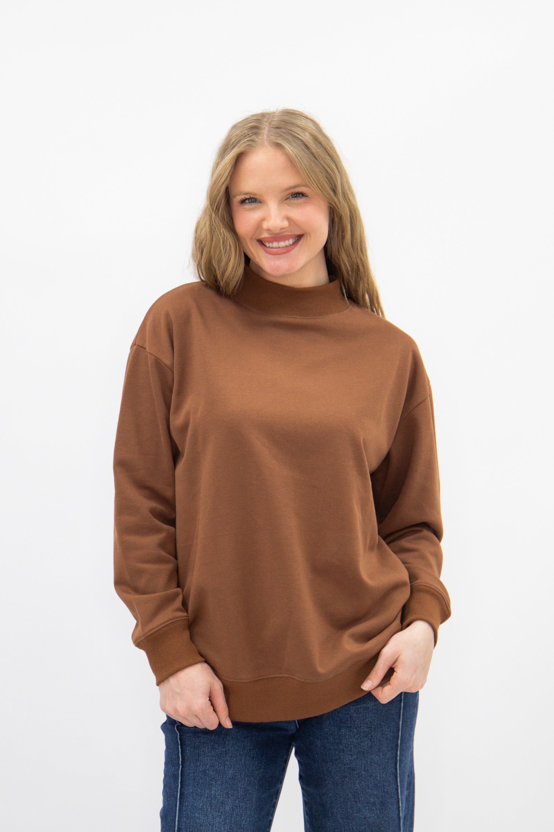 Mock Neck Sweatshirt, Brown by Grace+Emma