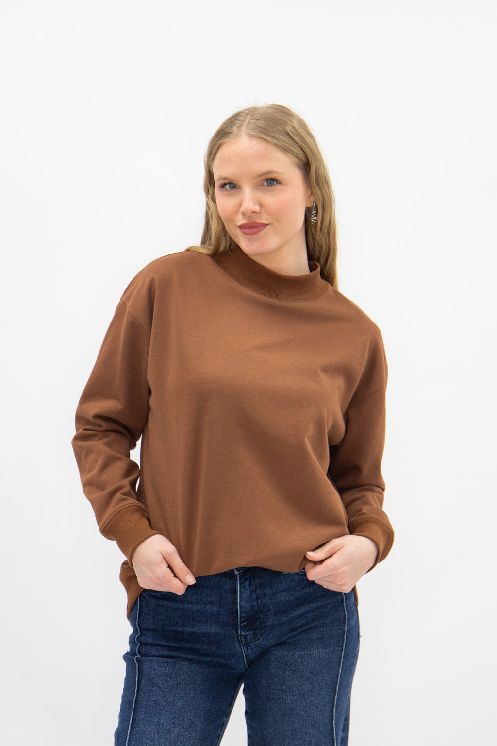 Mock Neck Sweatshirt, Brown by Grace+Emma