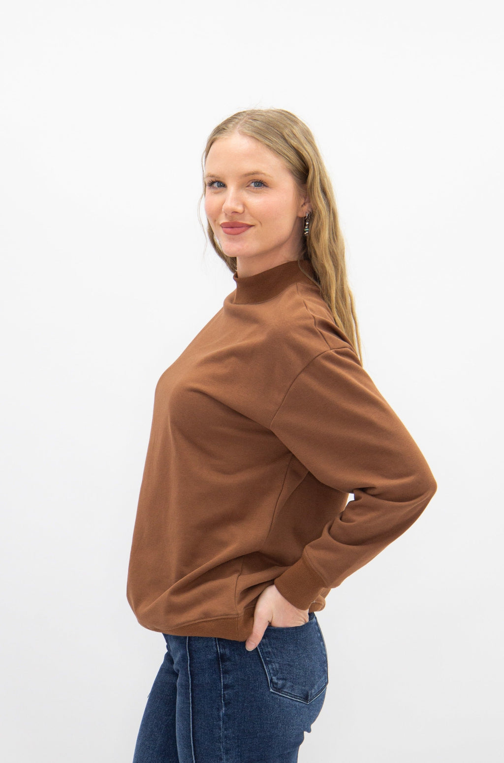 Mock Neck Sweatshirt, Brown by Grace+Emma