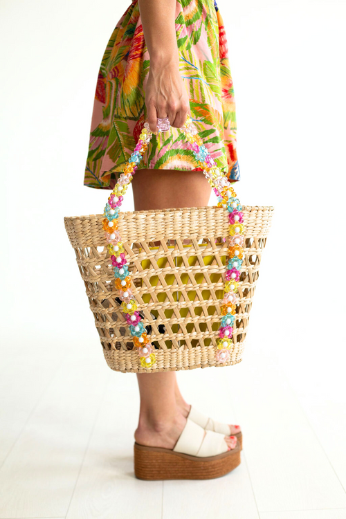 Beaded Beach Basket Tote by By Jenna Lee