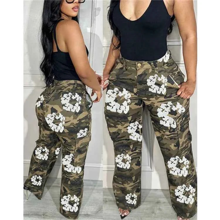 Flower Camouflage Print Cargo Pants