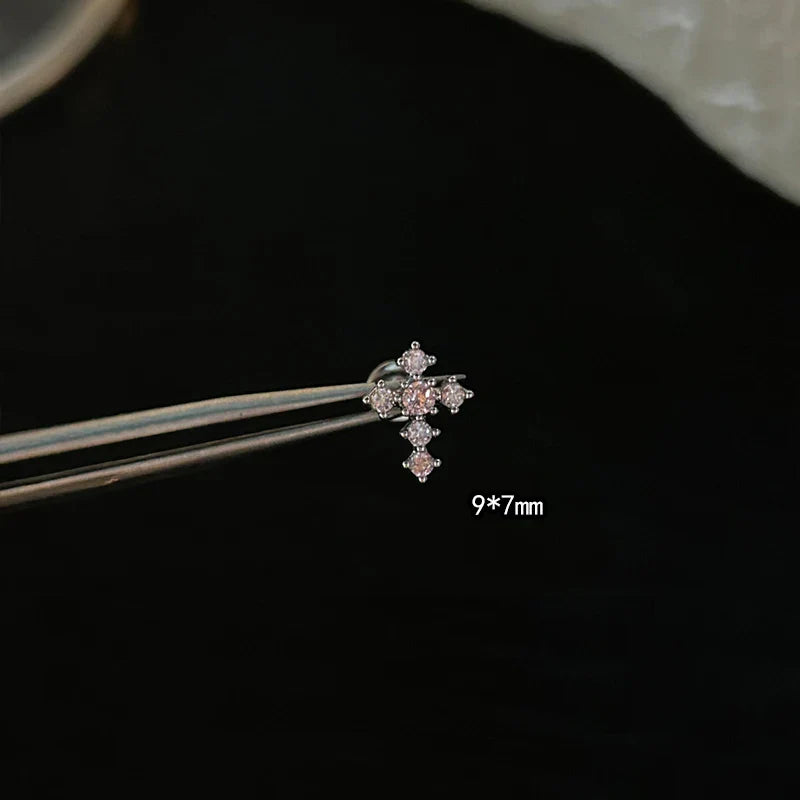 1 PCS Pink Bowknot Shiny Ear Bone Nail 316L Stainless Steel Korean Style Zircon Crystal Earring Women Y2K Cute Cochlea Jewelry