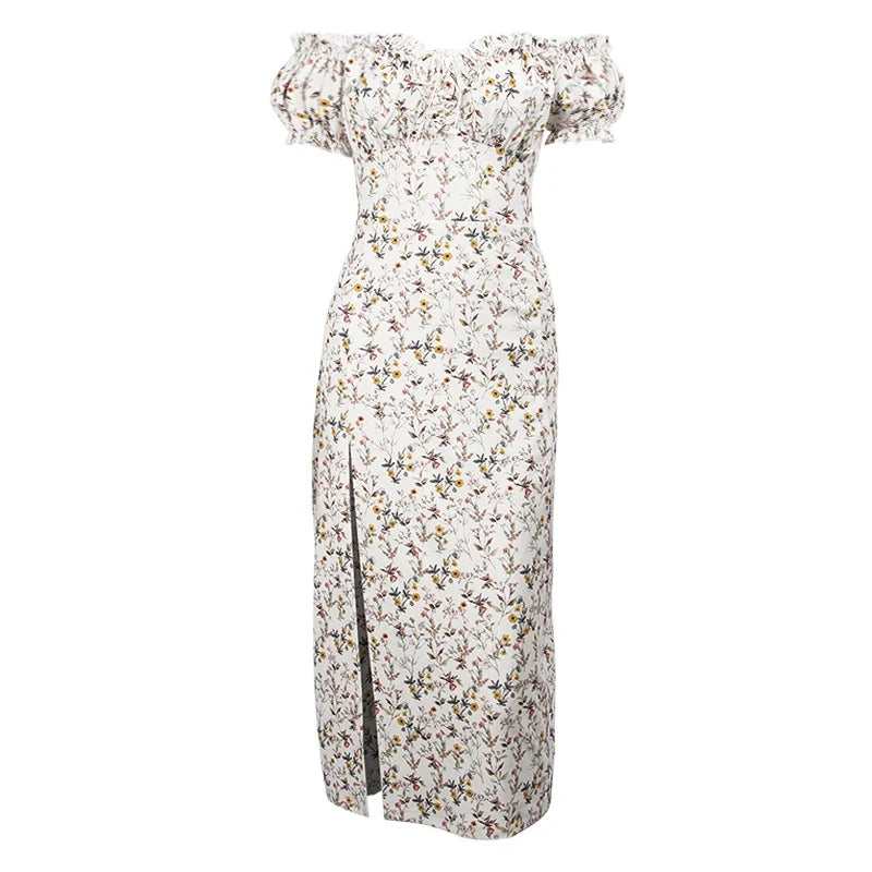 Summer Floral Off Shoulder Puff Sleeve Maxi Dress by nowadaysfashion